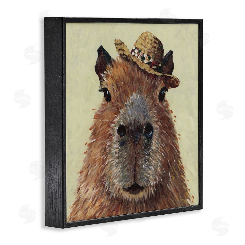 Studio Bautista Capybara with Straw Hat Black Framed Giclee Wall Art Print