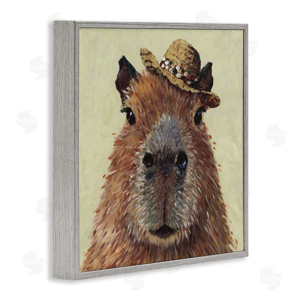 Studio Bautista Capybara with Straw Hat Gray Framed Giclee Wall Art Print