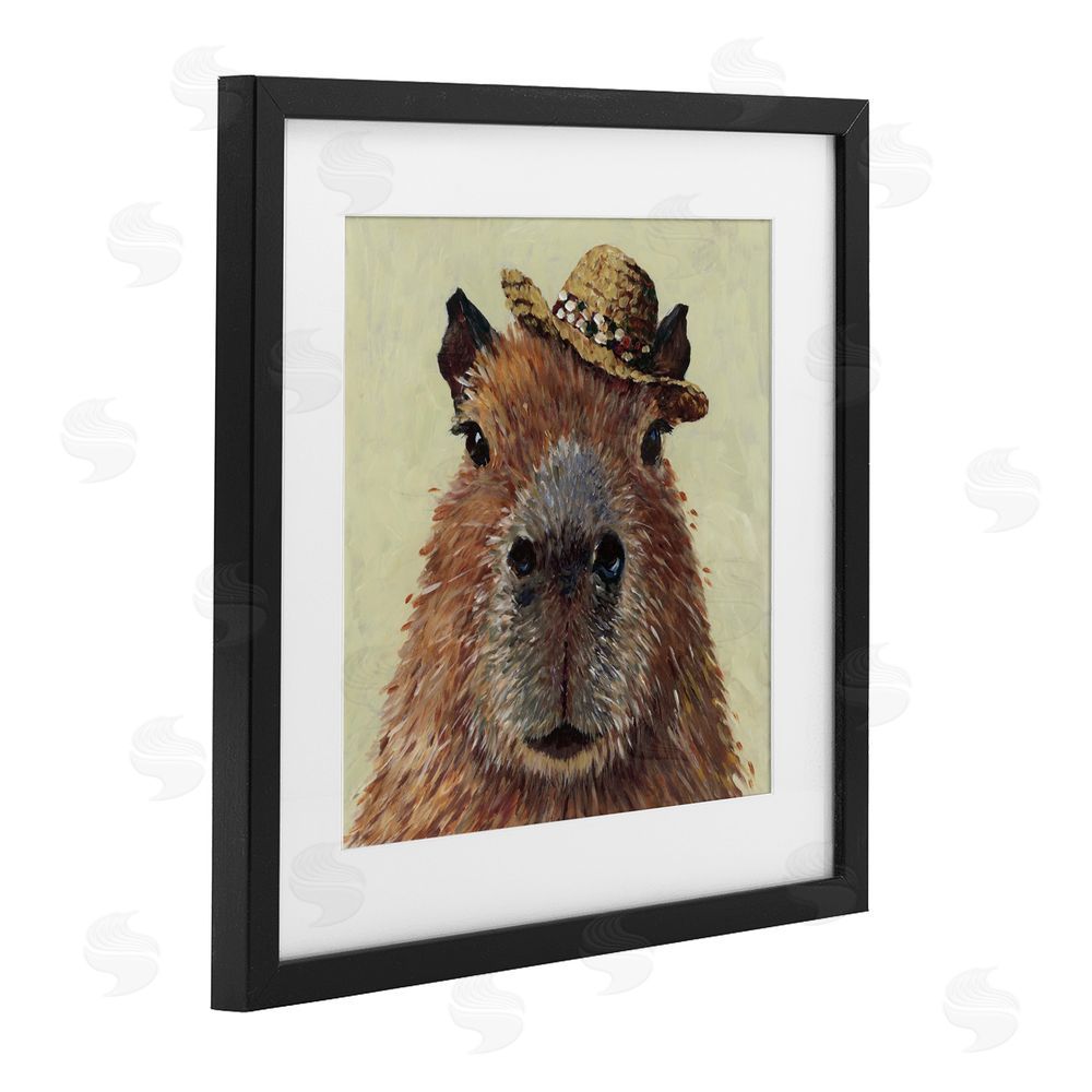 Studio Bautista Capybara with Straw Hat Black Framed Print Under Glass Wall Art