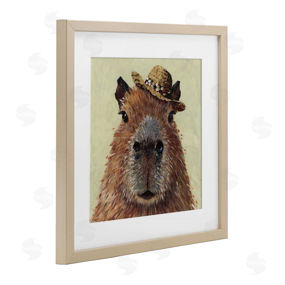 Studio Bautista Capybara with Straw Hat Birch Framed Print Under Glass Wall Art