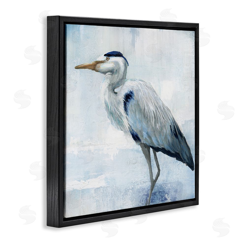 Nan Faded Blue Heron Black Floating Frame Canvas Wall Art Print