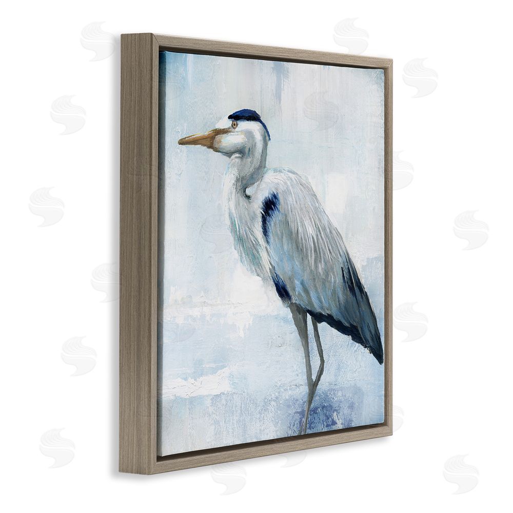 Nan Faded Blue Heron Brown Floating Frame Canvas Wall Art Print