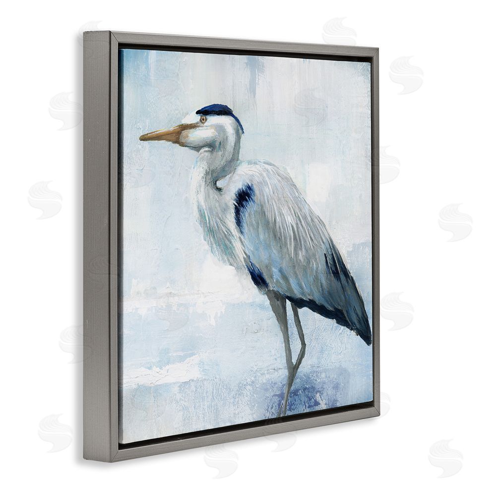 Nan Faded Blue Heron Gray Floating Frame Canvas Wall Art Print