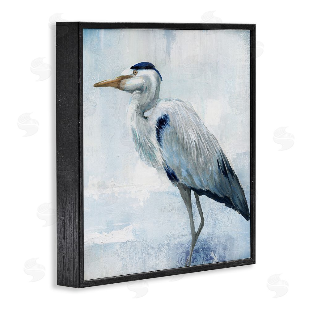 Nan Faded Blue Heron Black Framed Giclee Wall Art Print