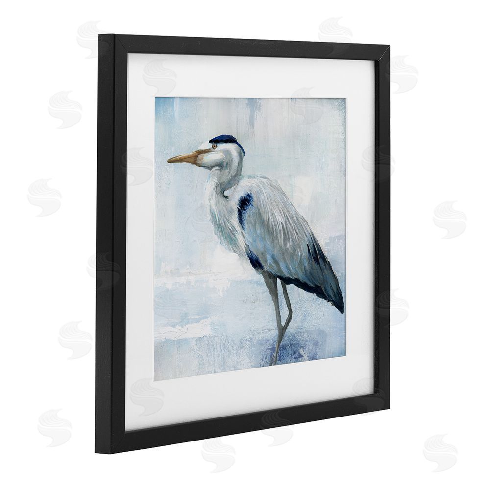 Nan Faded Blue Heron Black Framed Print Under Glass Wall Art