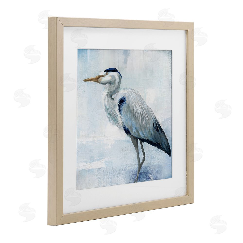 Nan Faded Blue Heron Brown Framed Print Under Glass Wall Art