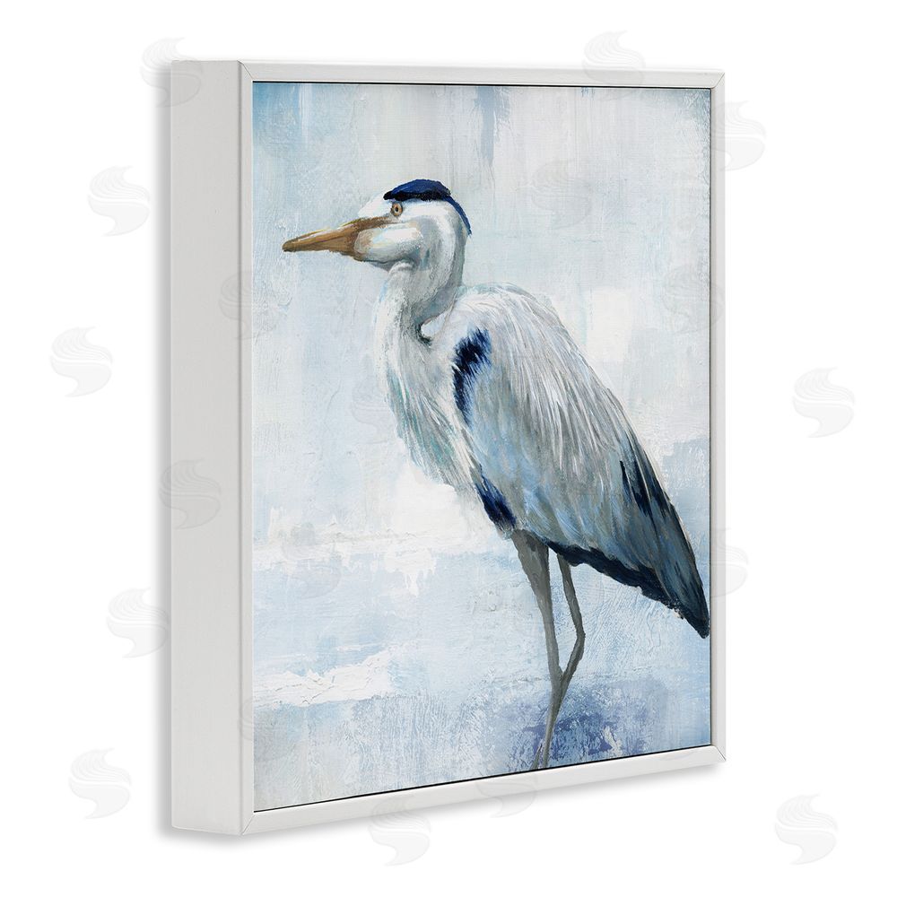 Nan Faded Blue Heron White Framed Giclee Wall Art Print