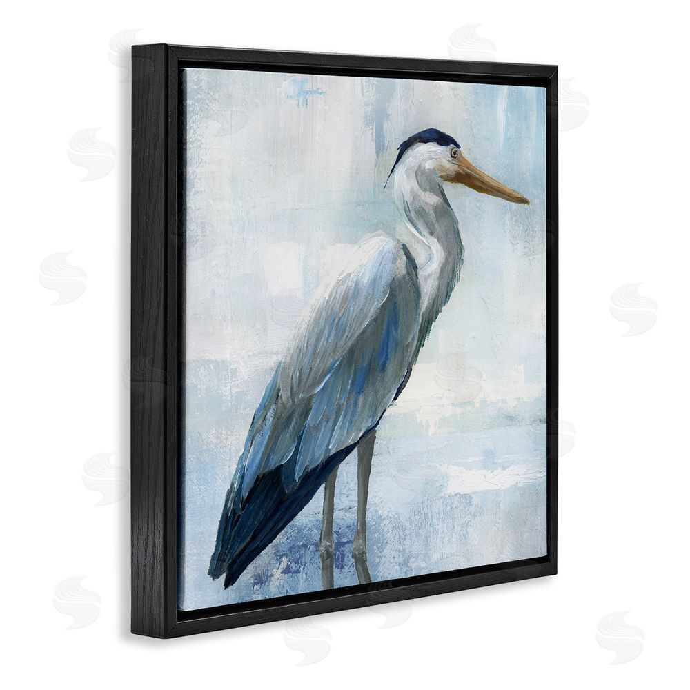 Nan Serene Blue Heron In Aqua Black Floating Frame Canvas Wall Art Print