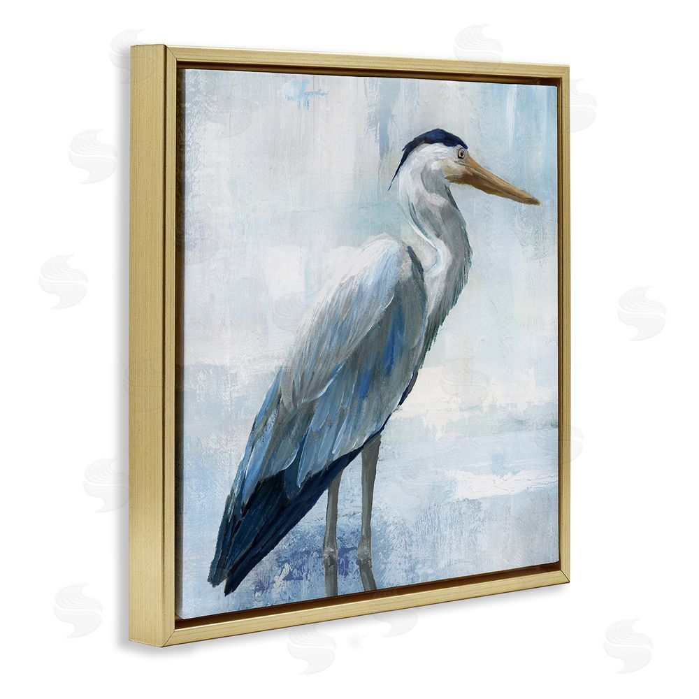 Nan Serene Blue Heron In Aqua Gold Floating Frame Canvas Wall Art Print