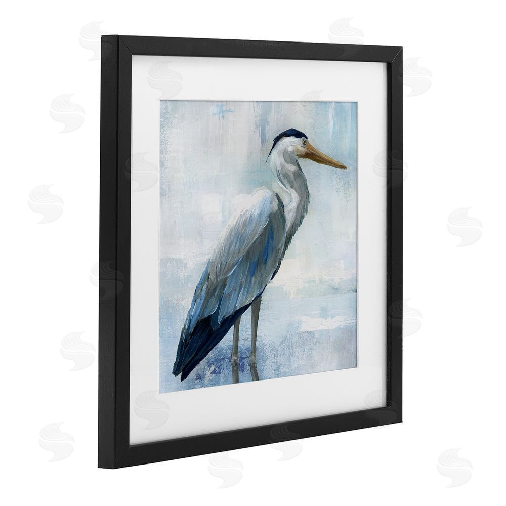 Nan Serene Blue Heron In Aqua Black Framed Print Under Glass Wall Art