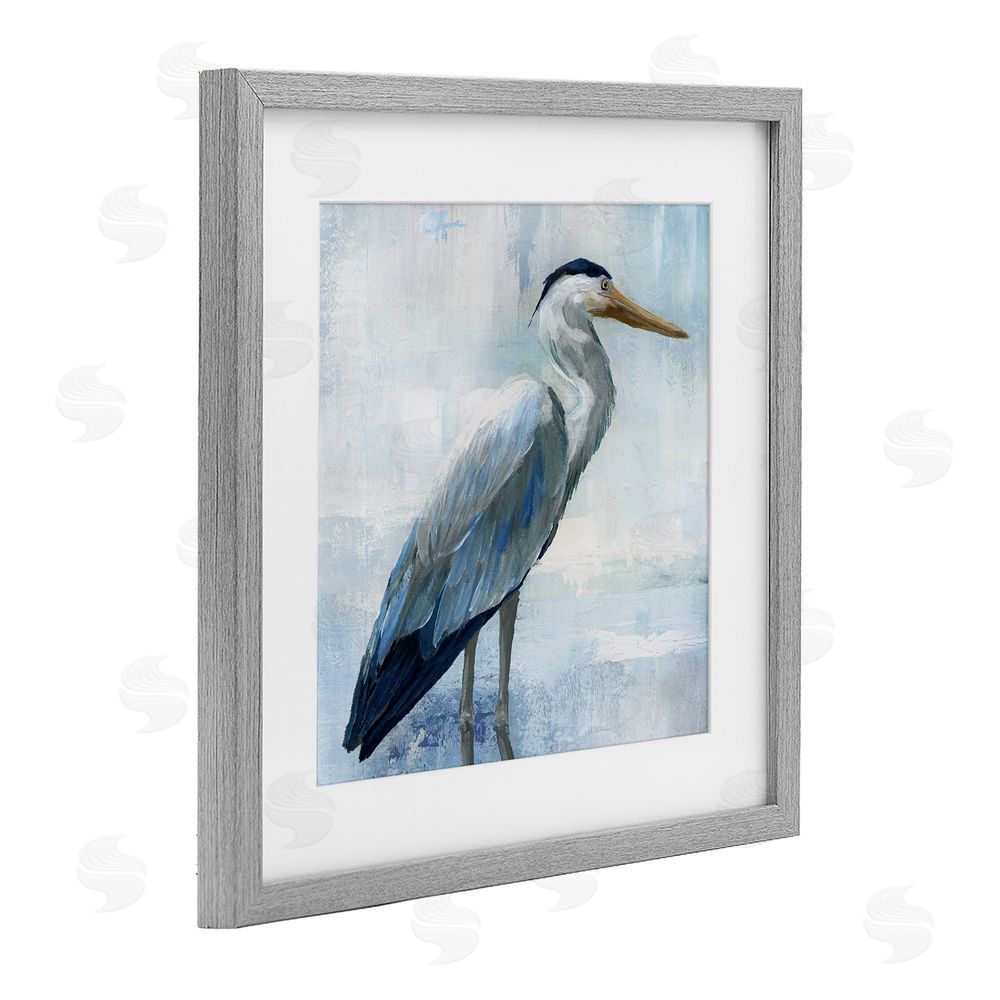 Nan Serene Blue Heron In Aqua Gray Framed Print Under Glass Wall Art