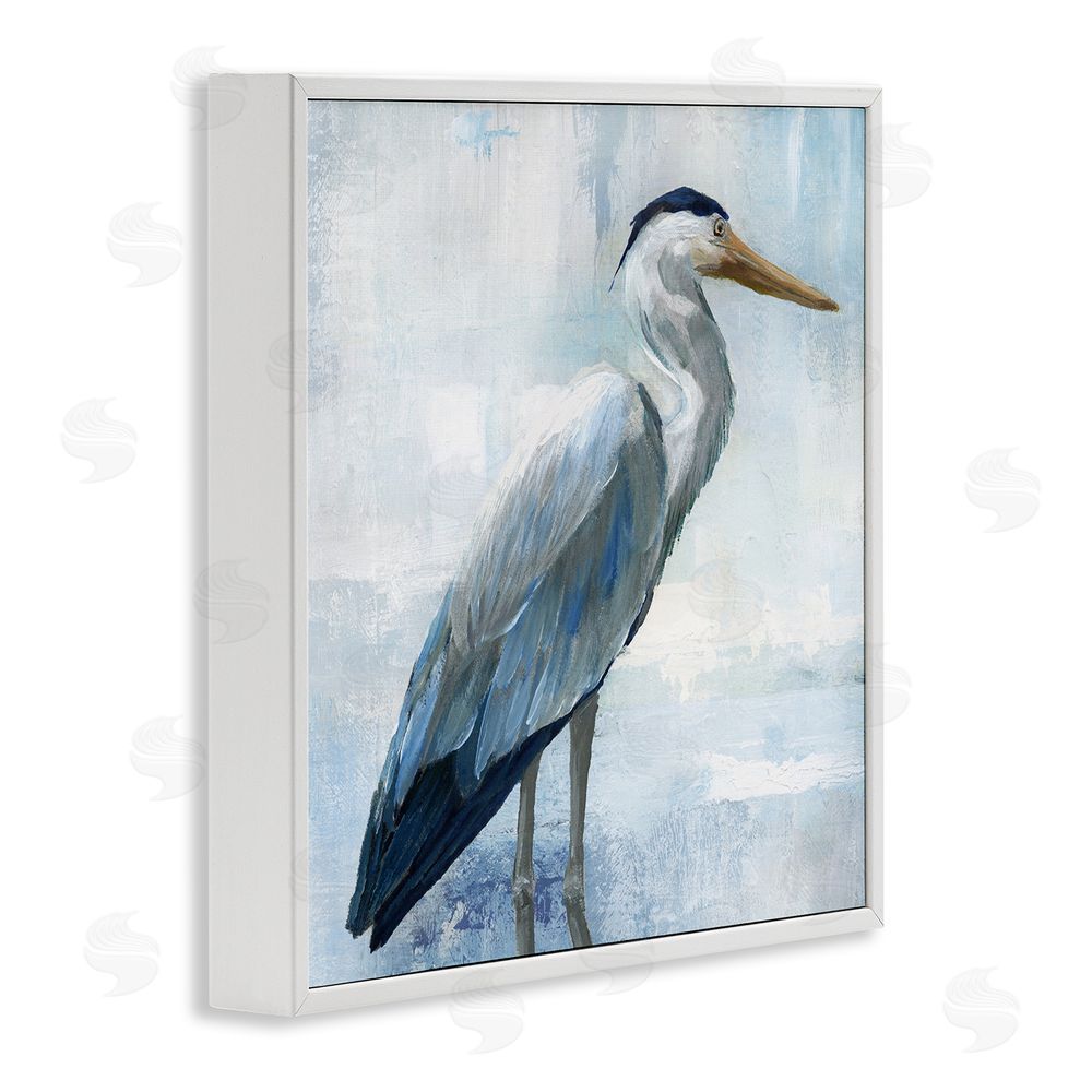 Nan Serene Blue Heron In Aqua White Framed Giclee Wall Art Print