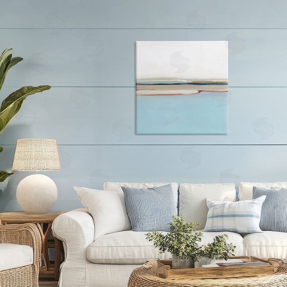 Sally Swatland Serene Minimal Shoreline at Dawn Stretched Canvas Wall Art in Room