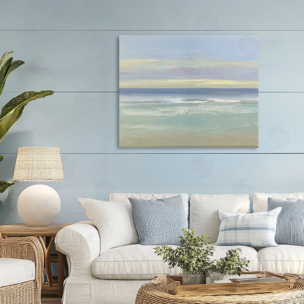 Sally Swatland Tranquil Coastal Morning Waves Stretched Canvas Wall Art in Room
