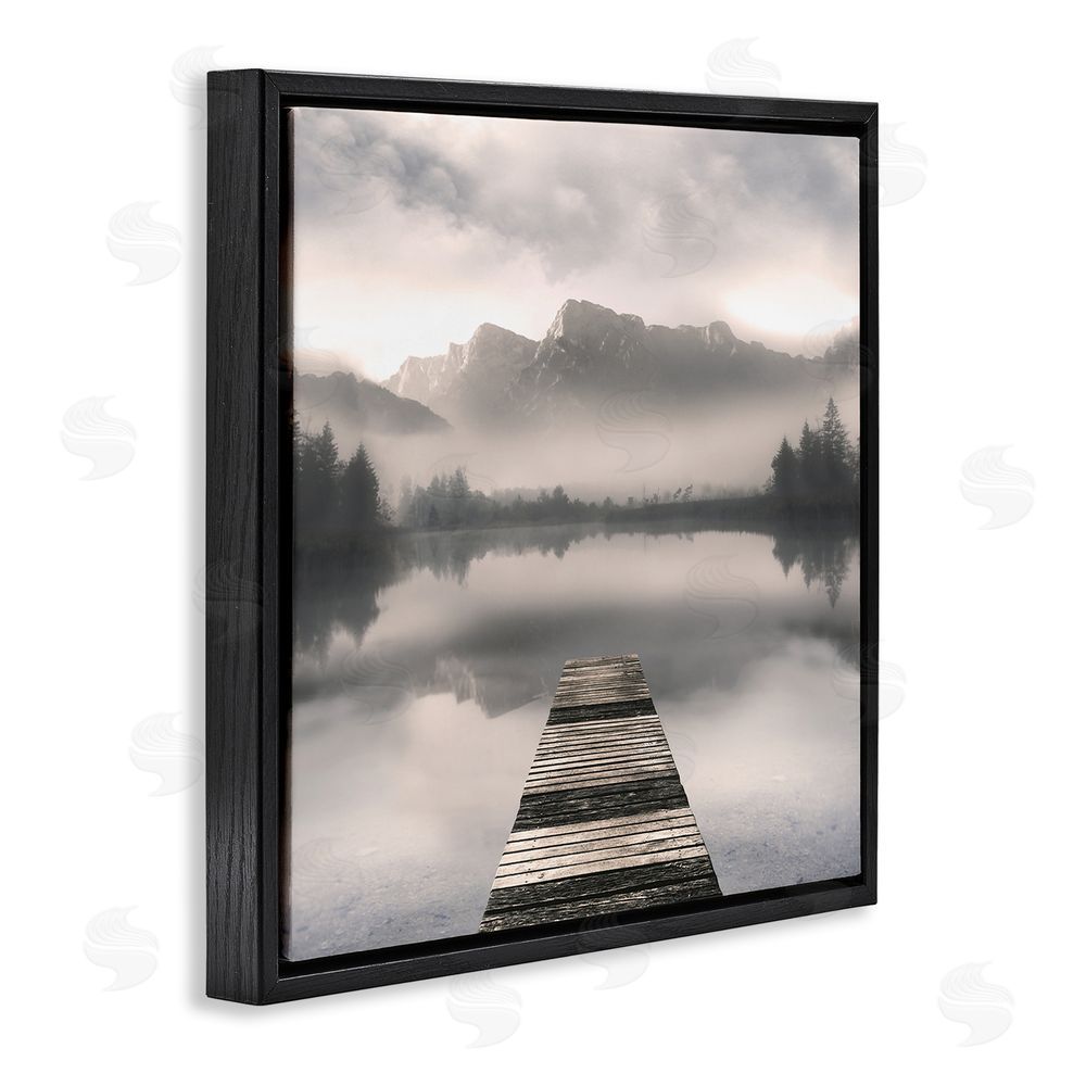 Irene Weisz Calm Reflective Waters & Mountains Black Floating Frame Canvas Wall Art Print