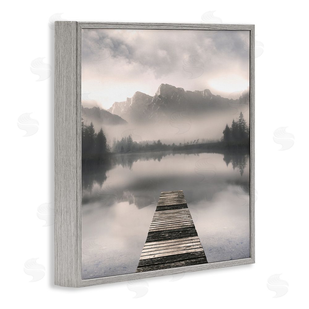 Irene Weisz Calm Reflective Waters & Mountains Gray Framed Giclee Wall Art Print