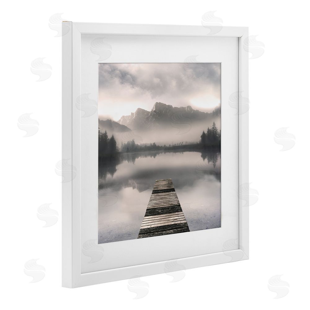 Irene Weisz Calm Reflective Waters & Mountains White Framed Print Under Glass Wall Art