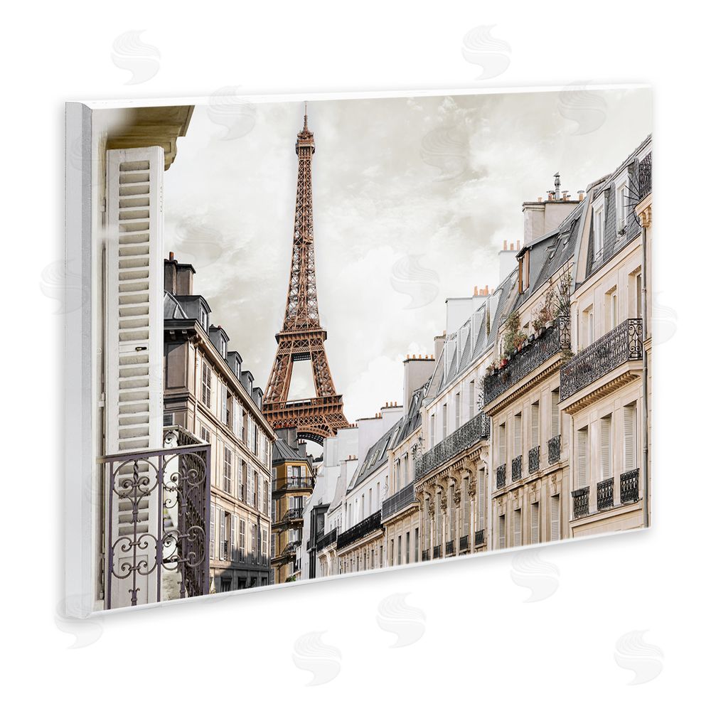 CAD Designs Eiffel Tower Through Parisian Balconies Wooden Wall Plaque Art Print