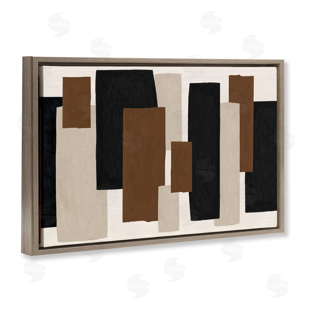 Janet Tava Minimal Vertical Blocks in Earth Tones Brown Floating Frame Canvas Wall Art Print