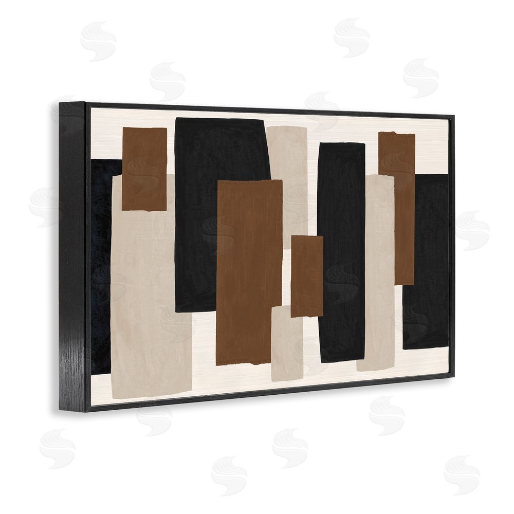Janet Tava Minimal Vertical Blocks in Earth Tones Black Framed Giclee Wall Art Print
