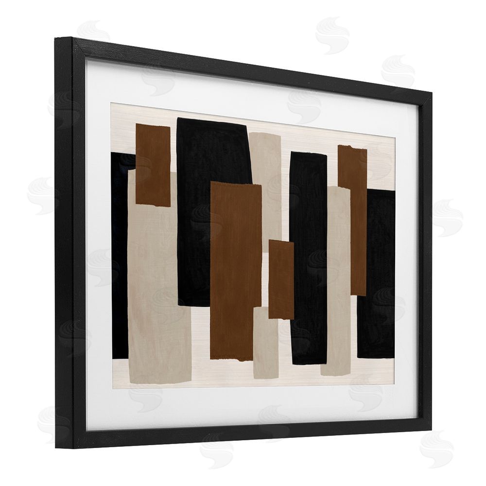 Janet Tava Minimal Vertical Blocks in Earth Tones Black Framed Print Under Glass Wall Art