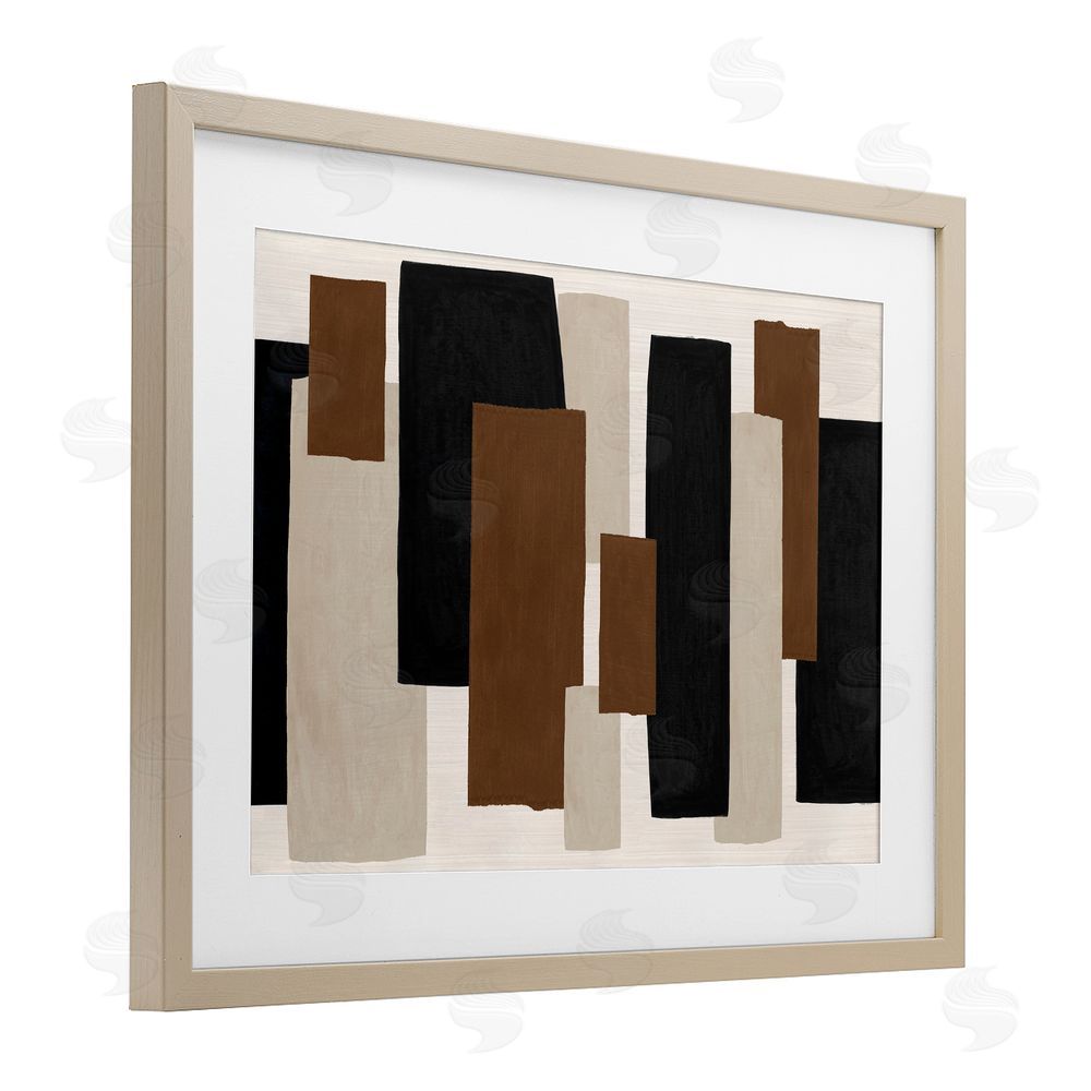 Janet Tava Minimal Vertical Blocks in Earth Tones Brown Framed Print Under Glass Wall Art