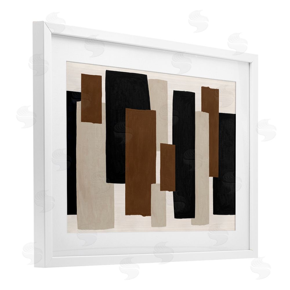 Janet Tava Minimal Vertical Blocks in Earth Tones White Framed Print Under Glass Wall Art