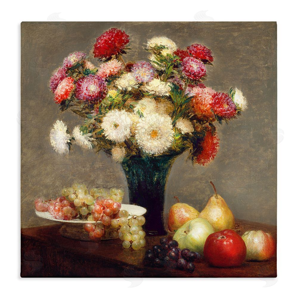 CAD Designs Fruit & Asters Still Life Stretched Canvas Wall Art Print