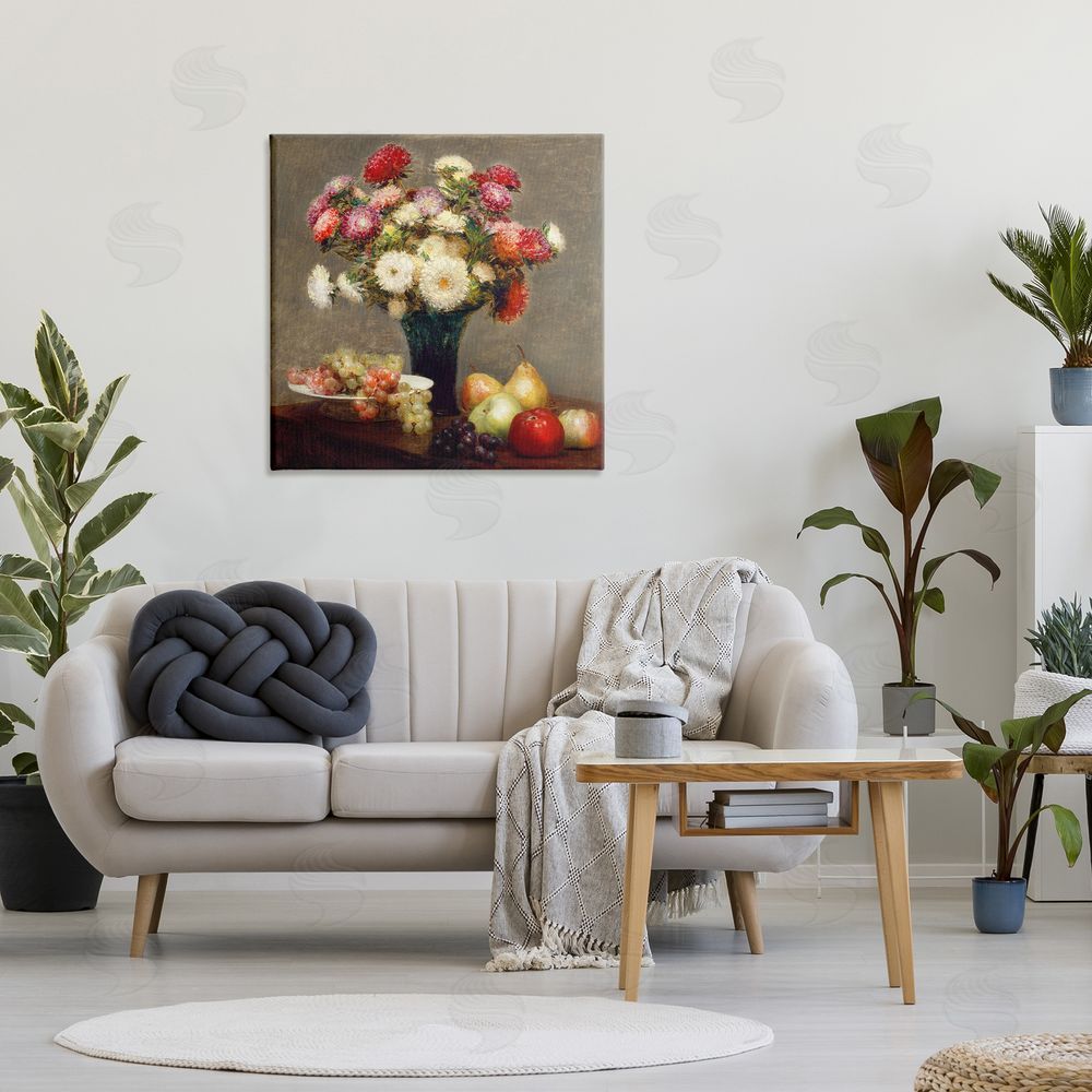 CAD Designs Fruit & Asters Still Life Stretched Canvas Wall Art in Room