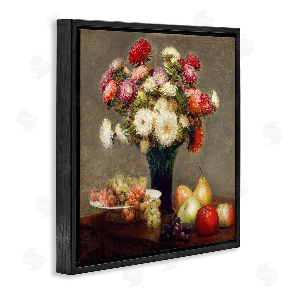 CAD Designs Fruit & Asters Still Life Black Floating Frame Canvas Wall Art Print