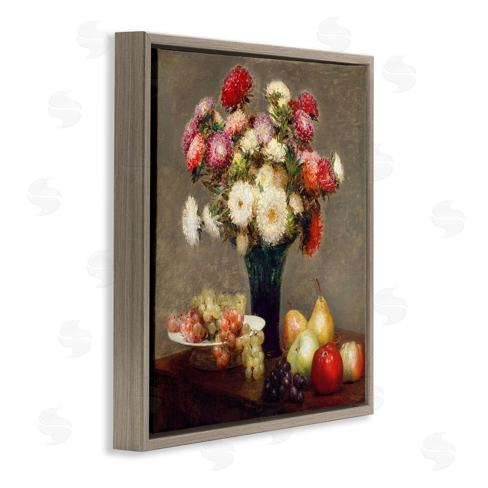 CAD Designs Fruit & Asters Still Life Brown Floating Frame Canvas Wall Art Print