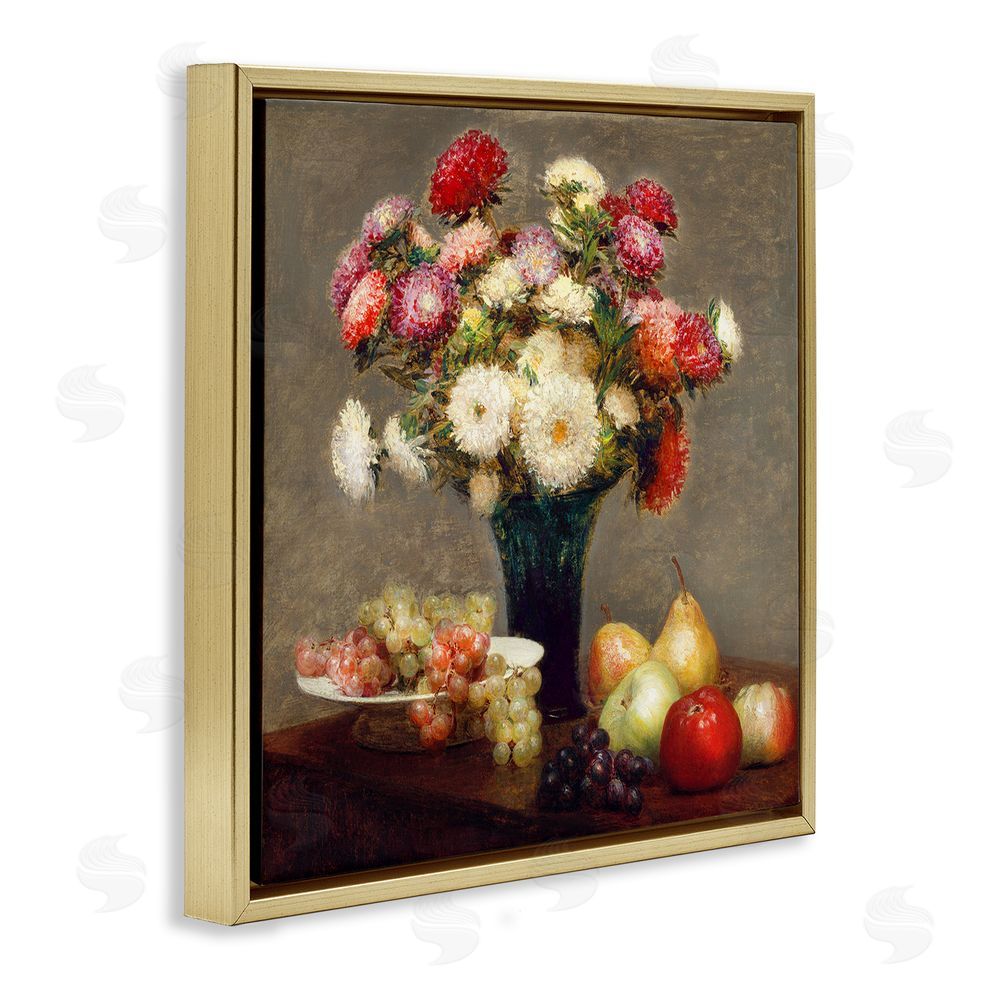 CAD Designs Fruit & Asters Still Life Gold Floating Frame Canvas Wall Art Print