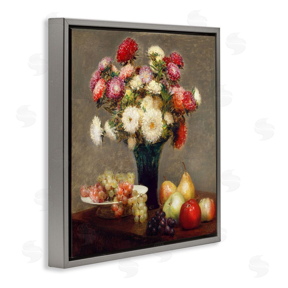 CAD Designs Fruit & Asters Still Life Gray Floating Frame Canvas Wall Art Print