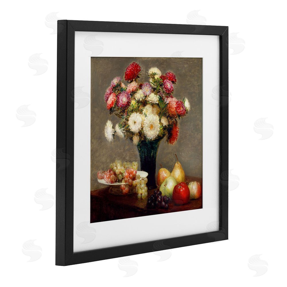 CAD Designs Fruit & Asters Still Life Black Framed Print Under Glass Wall Art