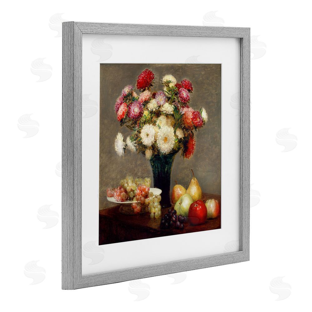CAD Designs Fruit & Asters Still Life Gray Framed Print Under Glass Wall Art