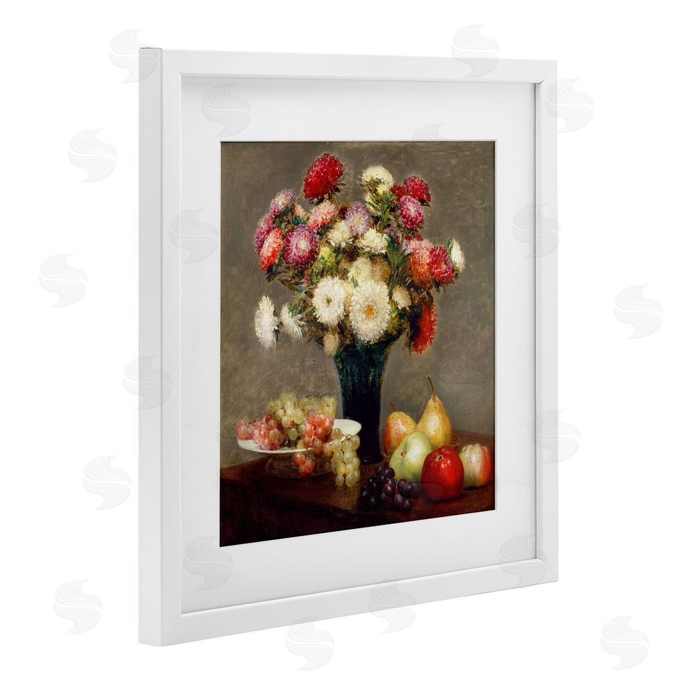 CAD Designs Fruit & Asters Still Life White Framed Print Under Glass Wall Art