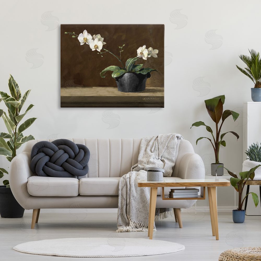 Yumiko Ichikawa Potted White Orchid on Ledge Stretched Canvas Wall Art in Room