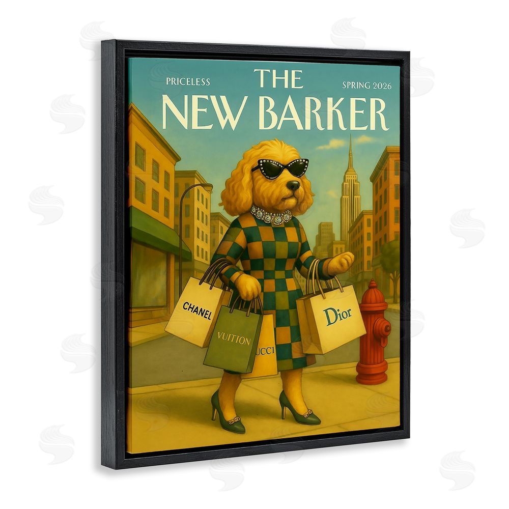 Grotto Studios New Barker Dog Magazine Black Floating Frame Canvas Wall Art Print