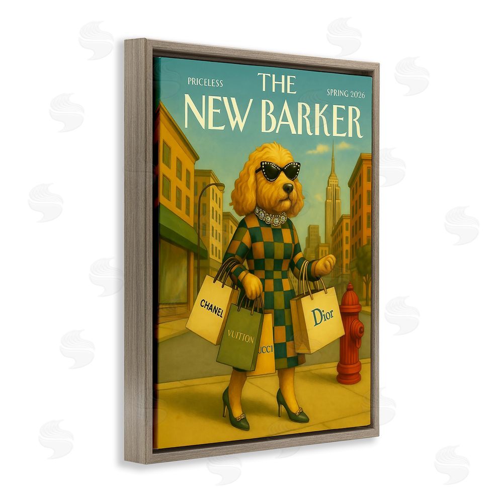 Grotto Studios New Barker Dog Magazine Brown Floating Frame Canvas Wall Art Print