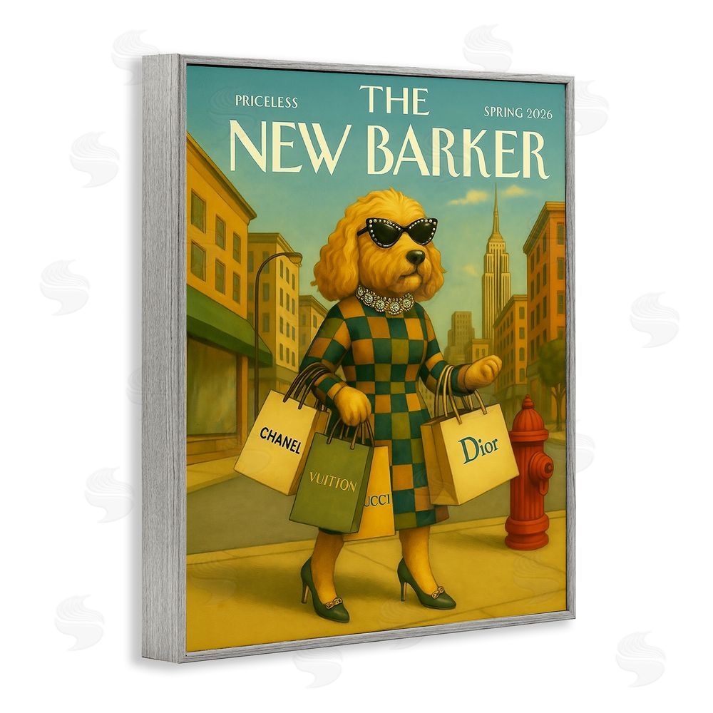 Grotto Studios New Barker Dog Magazine Gray Framed Giclee Wall Art Print