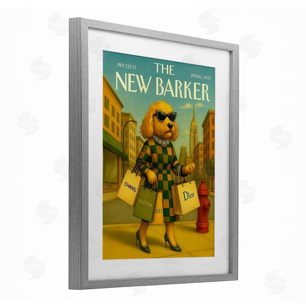 Grotto Studios New Barker Dog Magazine Gray Framed Print Under Glass Wall Art