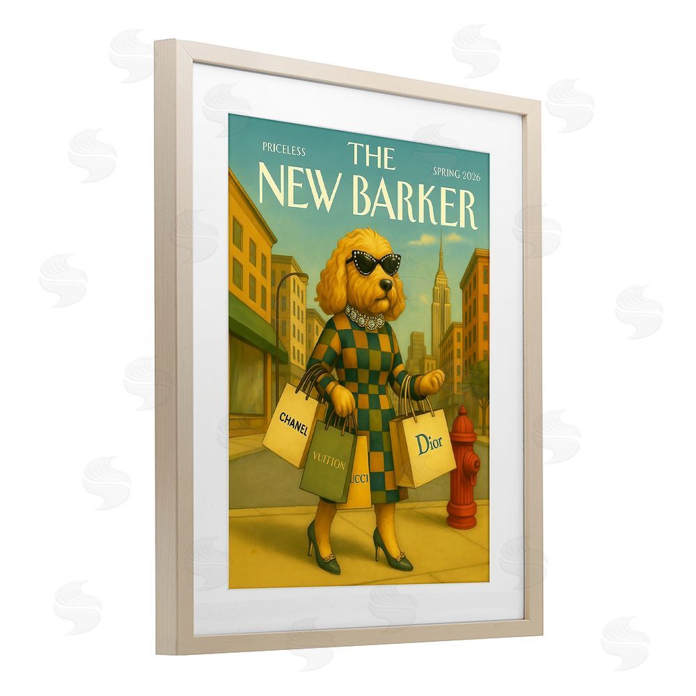 Grotto Studios New Barker Dog Magazine Birch Framed Print Under Glass Wall Art