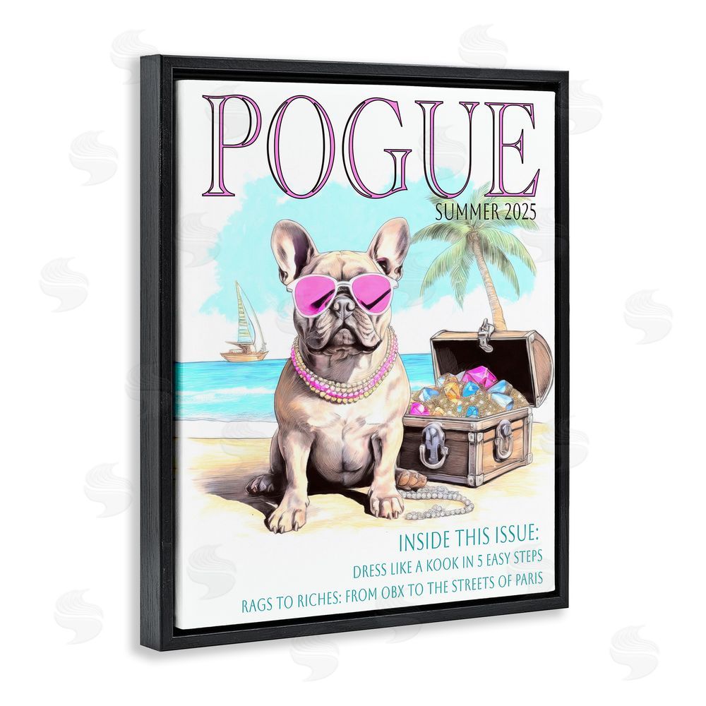 Grotto Studios Pogue Summer Dog Fashion Black Floating Frame Canvas Wall Art Print