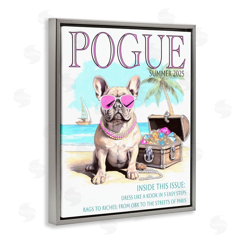 Grotto Studios Pogue Summer Dog Fashion Gray Floating Frame Canvas Wall Art Print