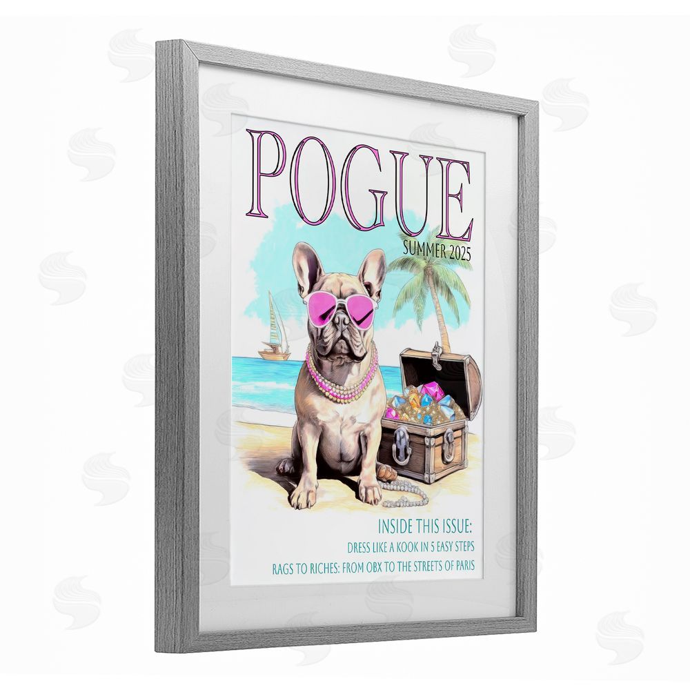 Grotto Studios Pogue Summer Dog Fashion Gray Framed Print Under Glass Wall Art