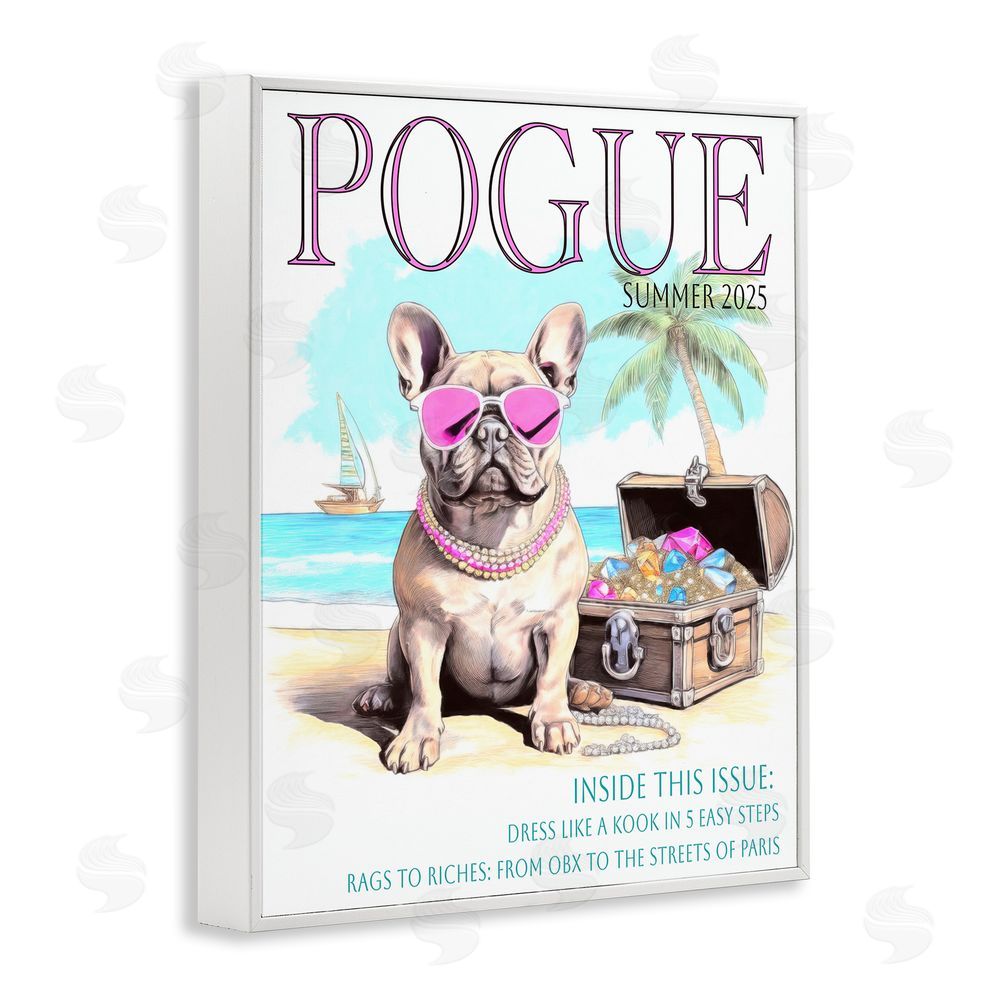Grotto Studios Pogue Summer Dog Fashion White Framed Giclee Wall Art Print