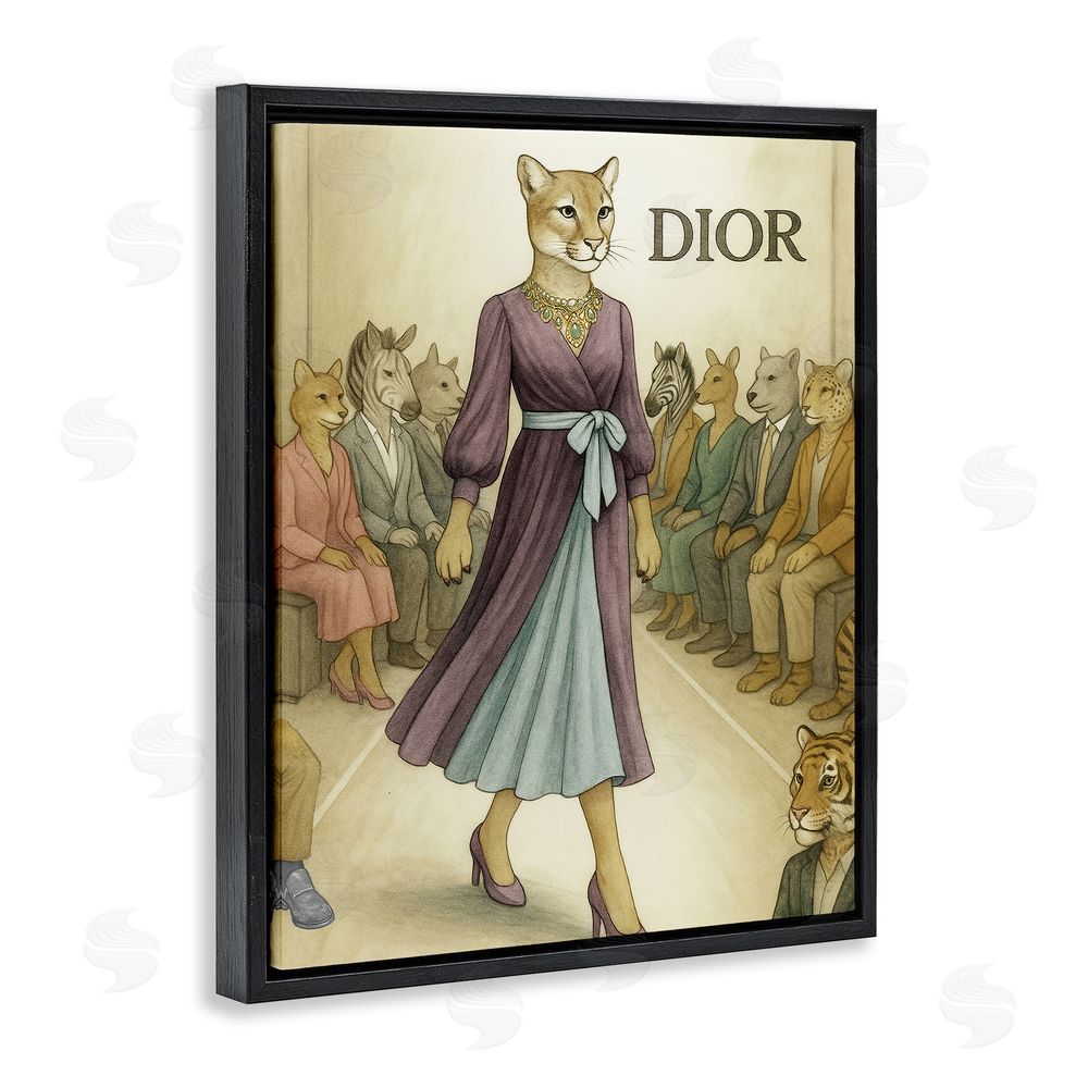 Grotto Studios Fashion Runway Cougar Black Floating Frame Canvas Wall Art Print