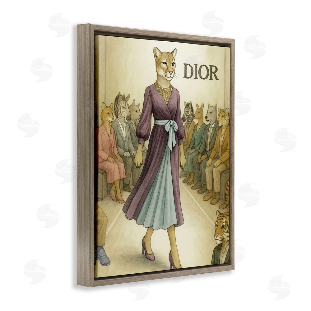 Grotto Studios Fashion Runway Cougar Brown Floating Frame Canvas Wall Art Print