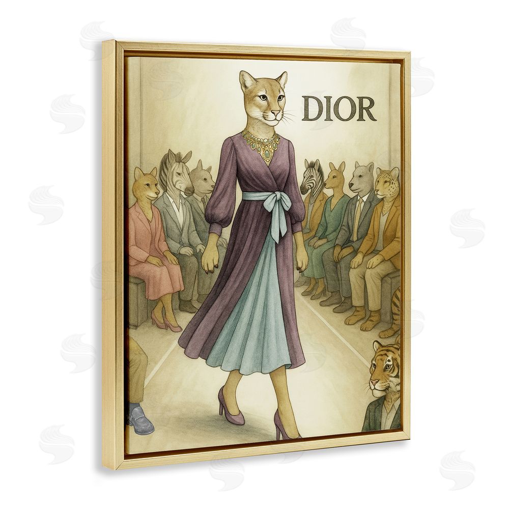 Grotto Studios Fashion Runway Cougar Gold Floating Frame Canvas Wall Art Print