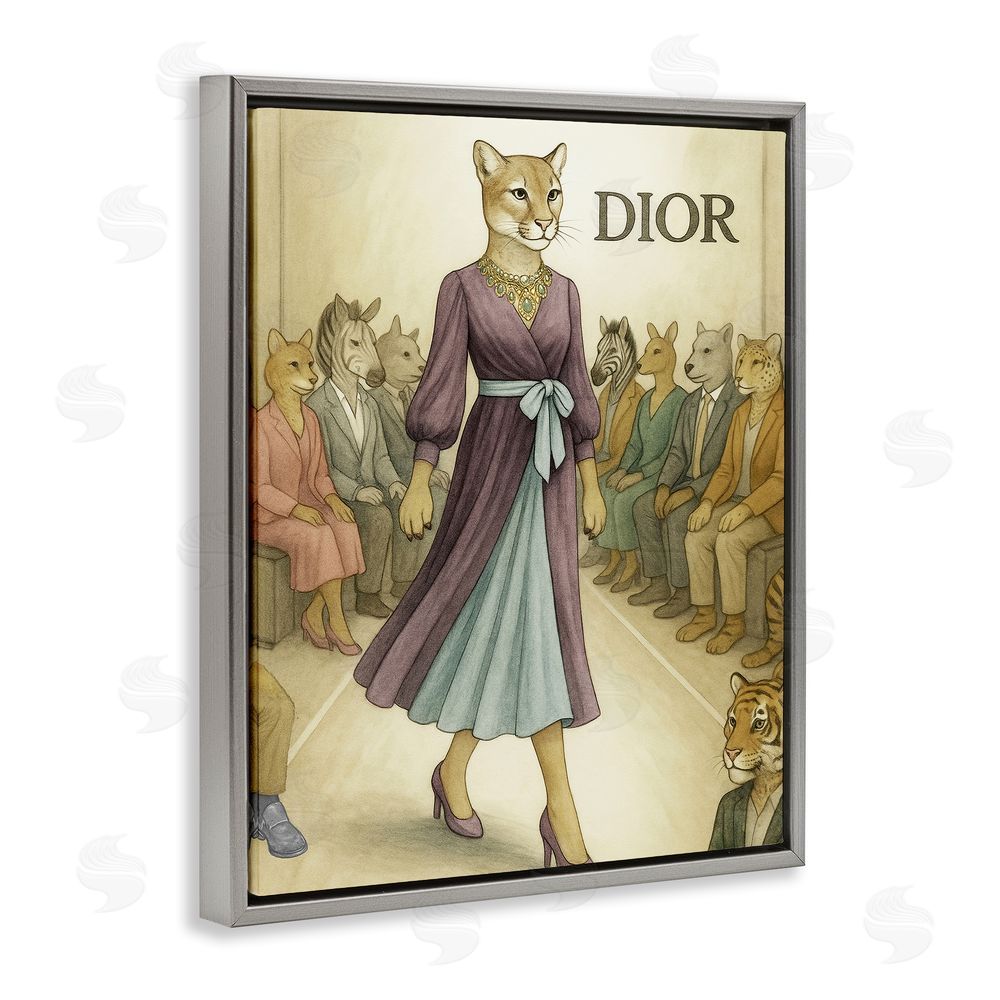 Grotto Studios Fashion Runway Cougar Gray Floating Frame Canvas Wall Art Print